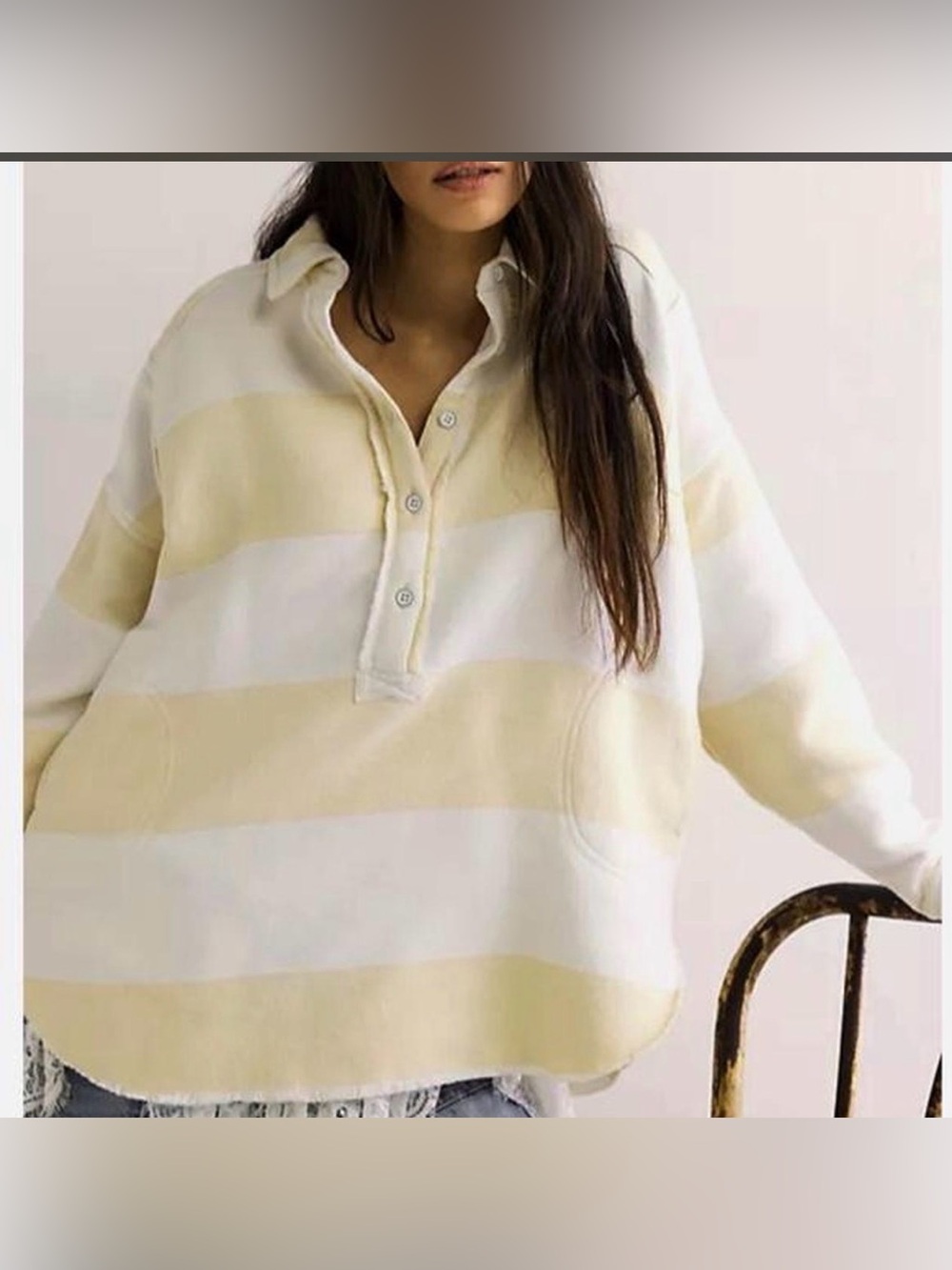We The Free People Arizona Sky Striped Pullover Hoodie Henley size XS yellow